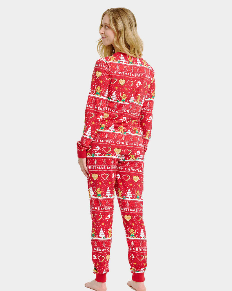 Red Christmas Pyjama for Women and Men Gingercookies