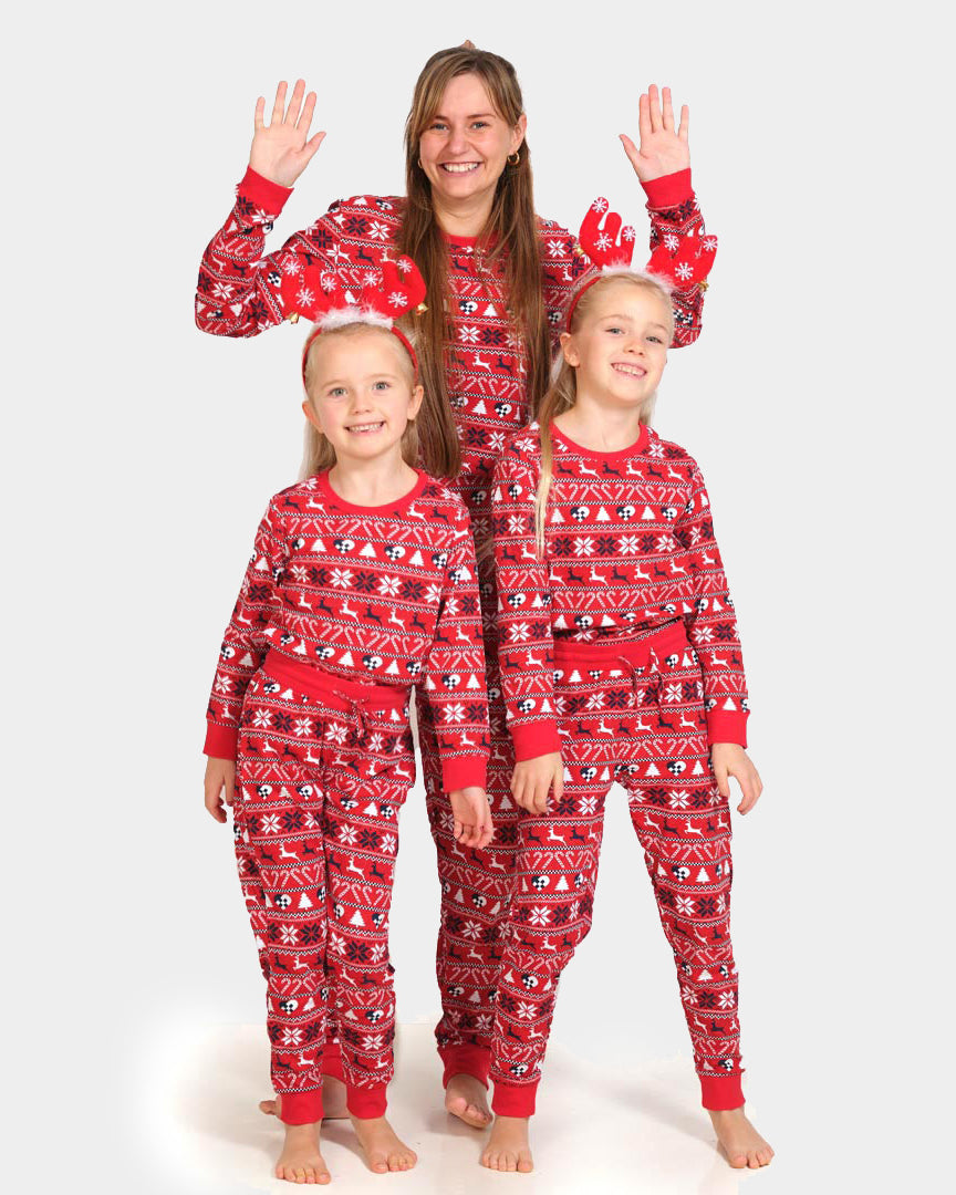 Red Christmas Pyjama for kids and Men with Reindeer and Trees
