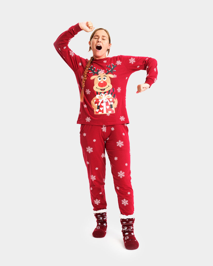 Red Christmas Pyjama for Women with Rudolph the Reindeer