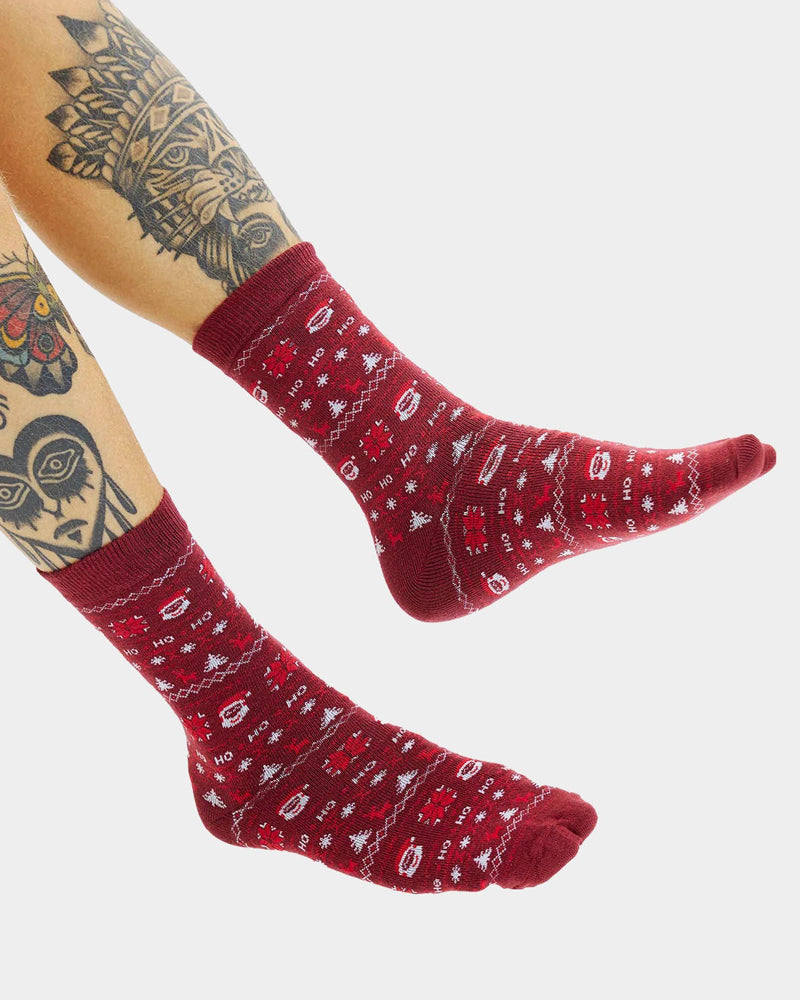 Red Unisex Christmas Socks with Santa and reindeers