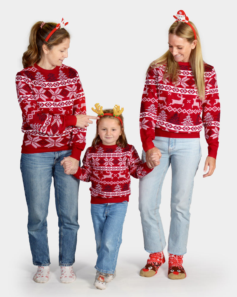 Matching Family Classic Red Christmas Jumper with Polar Stars