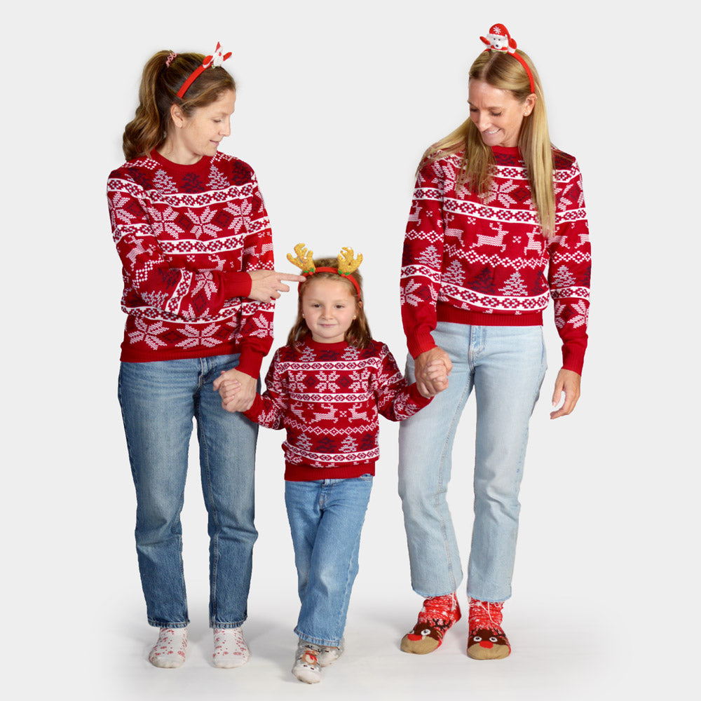 Matching Family Classic Red Christmas Jumper with Polar Stars