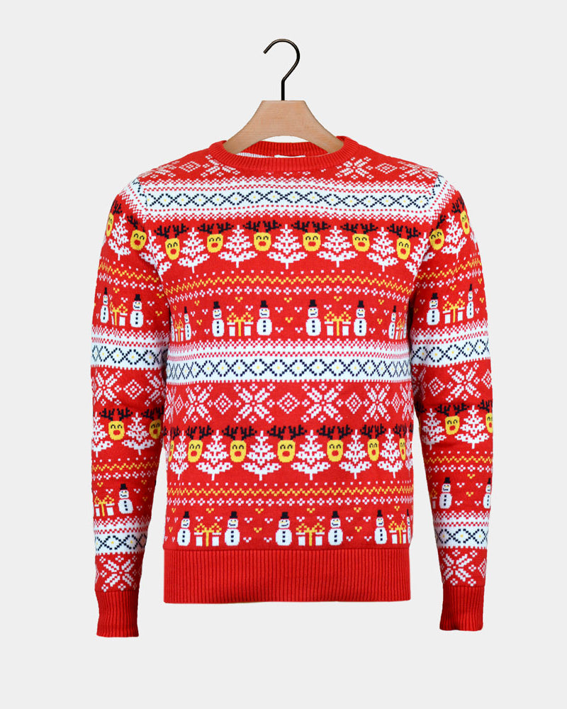 Red Cotton Family Christmas Jumper Snowmen Trees Organic