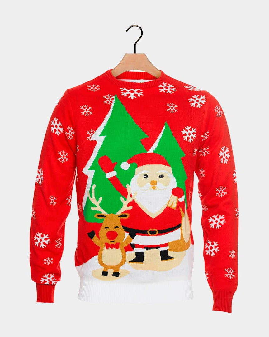 Red Family Christmas Jumper Santa Reindeer Greeting
