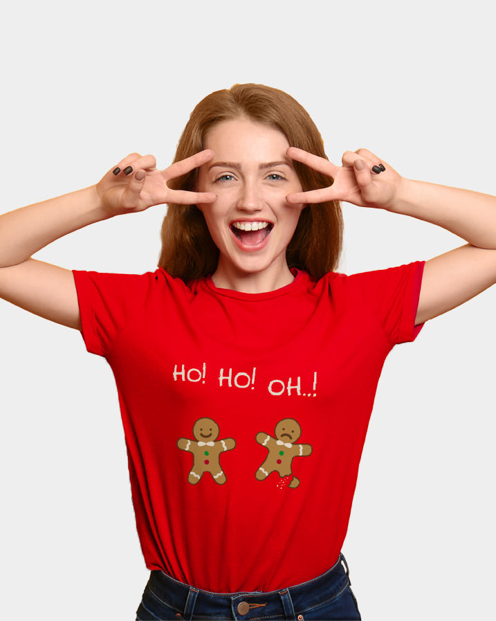 womens Red Family Christmas T-Shirt with Gingerbreads