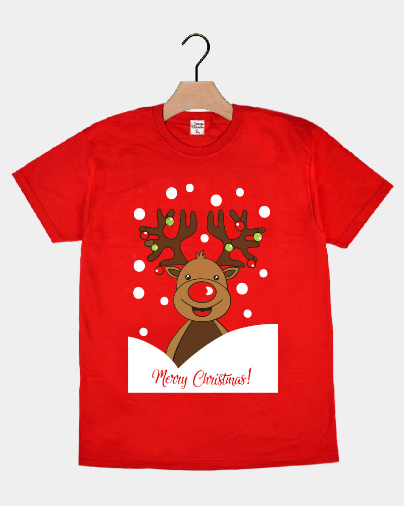 Red Family Christmas T-Shirt with Rudolph Reindeer