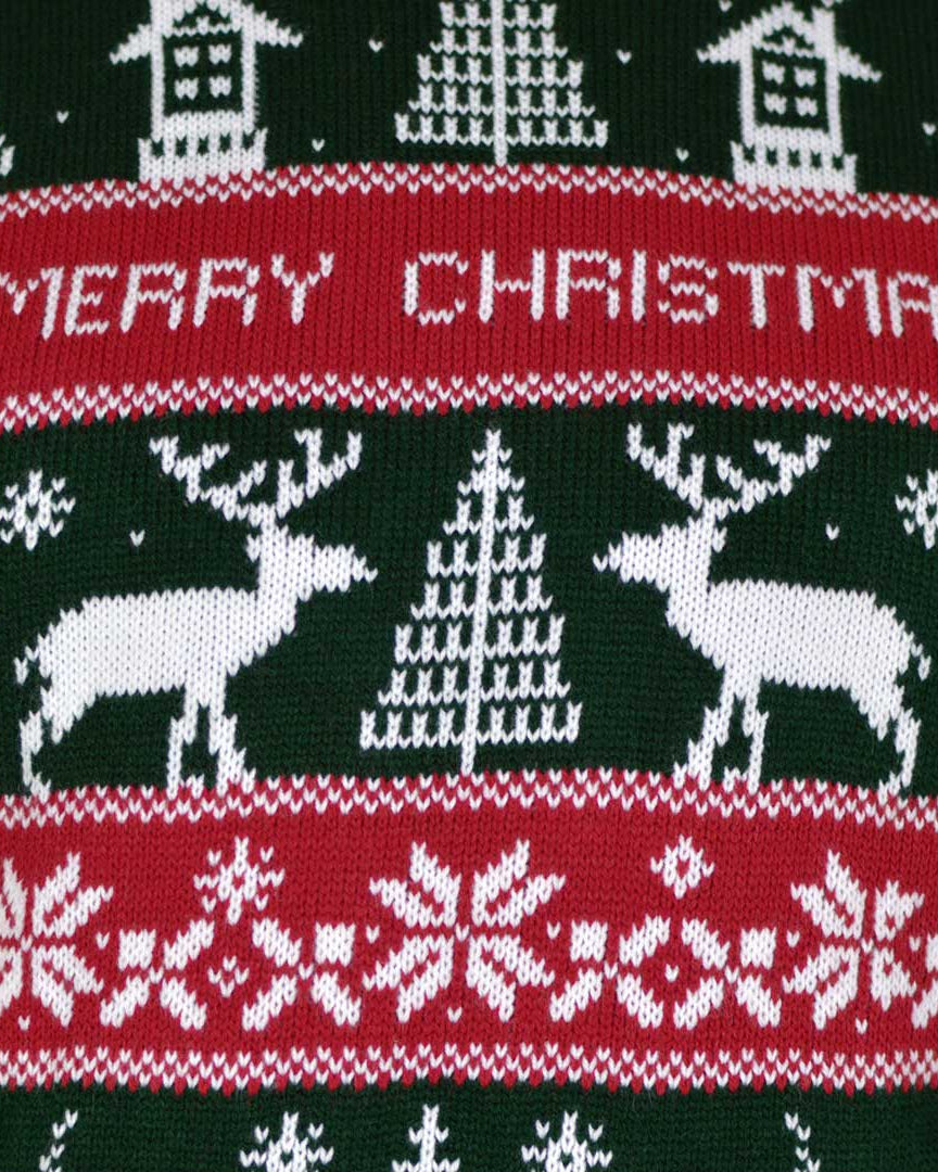 Red and Green Strips Couple's Christmas Jumper detail