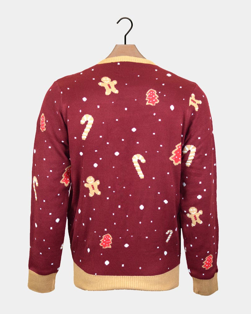 Red LED light-up Boys and Girls Christmas Jumper with Ginger Cookie back