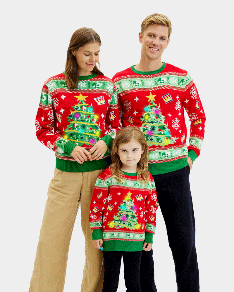 Red LED light-up Boys Family Girls Christmas Jumper with Christmas Tree