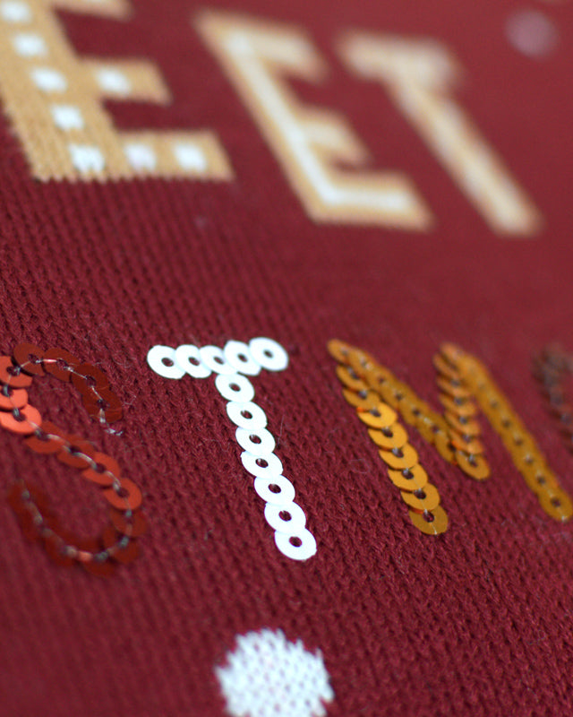 Red LED light-up Christmas Jumper with Ginger Cookie detail