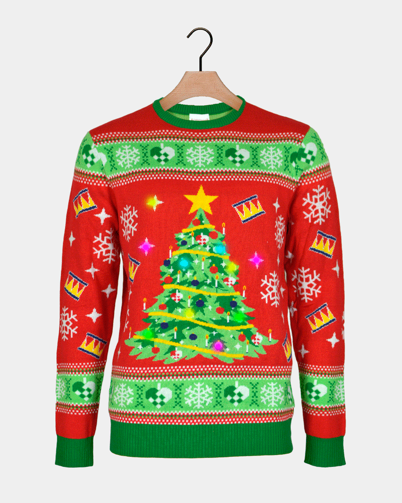 Red LED light-up Family Christmas Jumper with Christmas Tree