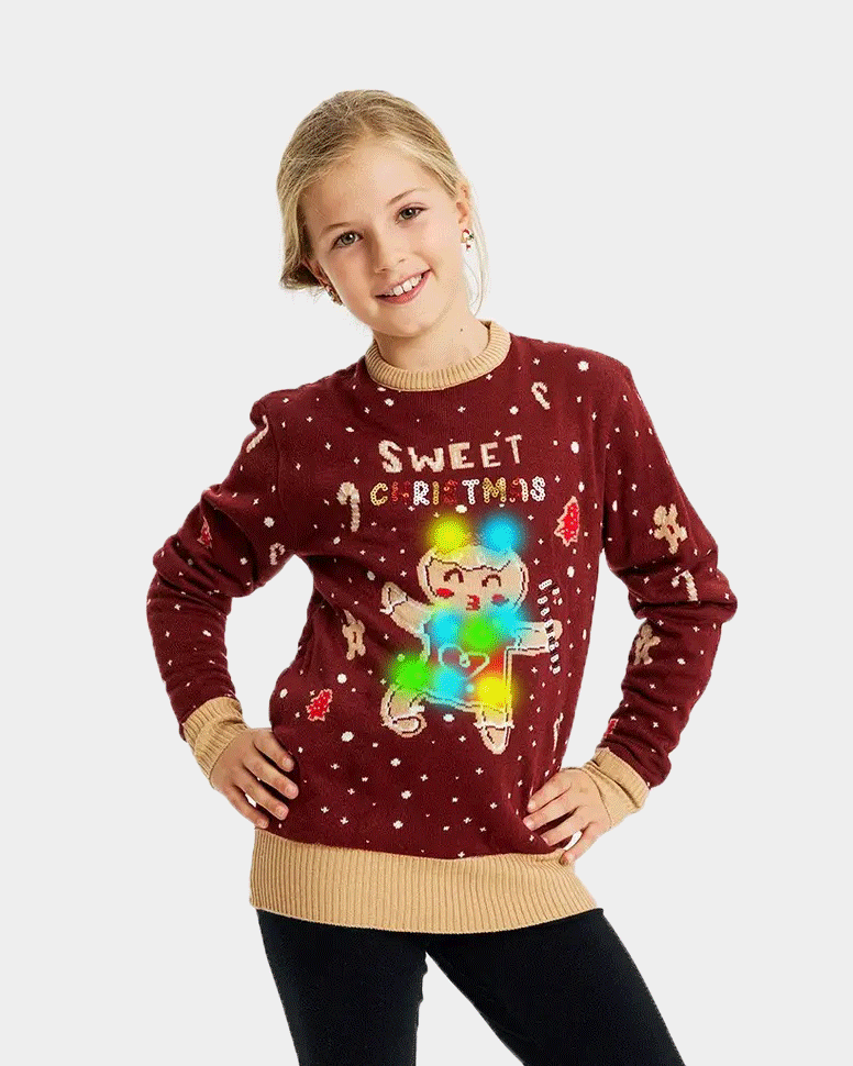 Red LED light-up Girls Christmas Jumper with Ginger Cookie