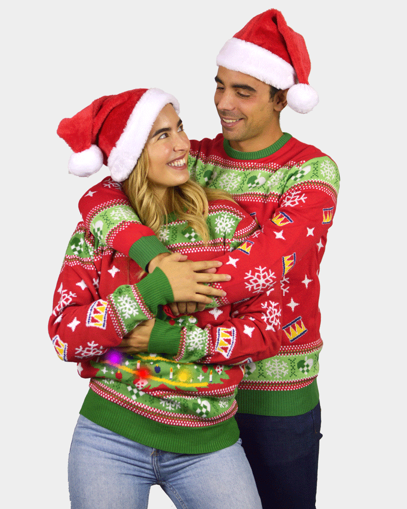Red LED light-up Womens Mens Christmas Jumper with Christmas Tree