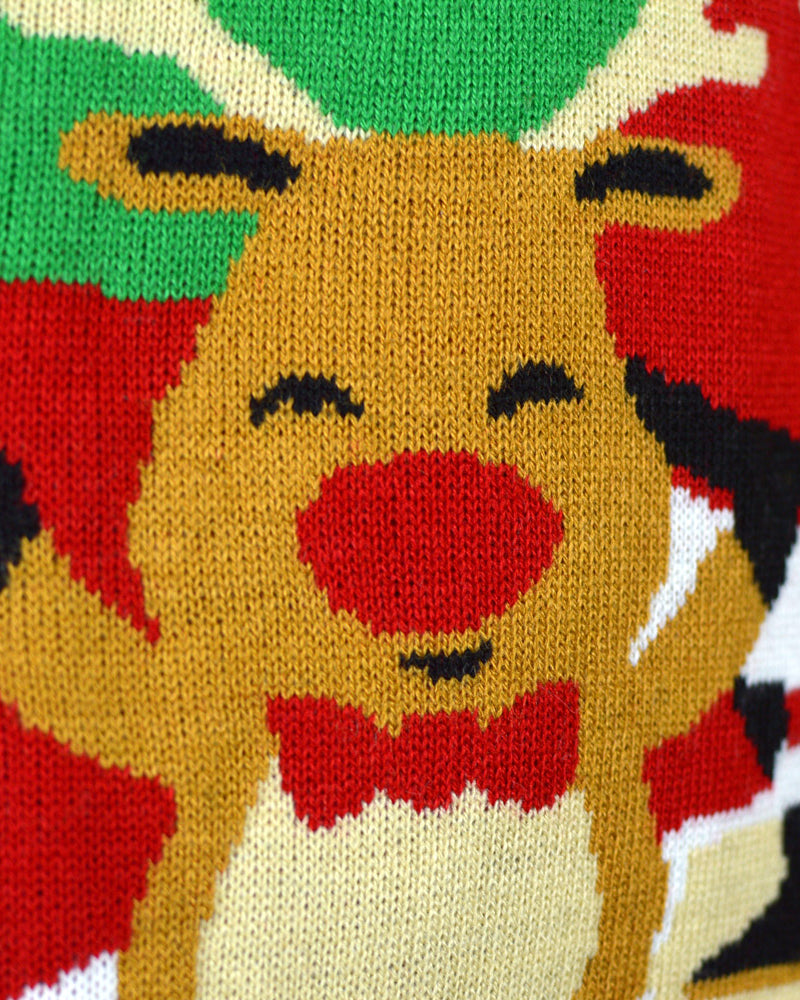 Red Womens Christmas Jumper Santa Reindeer Greeting