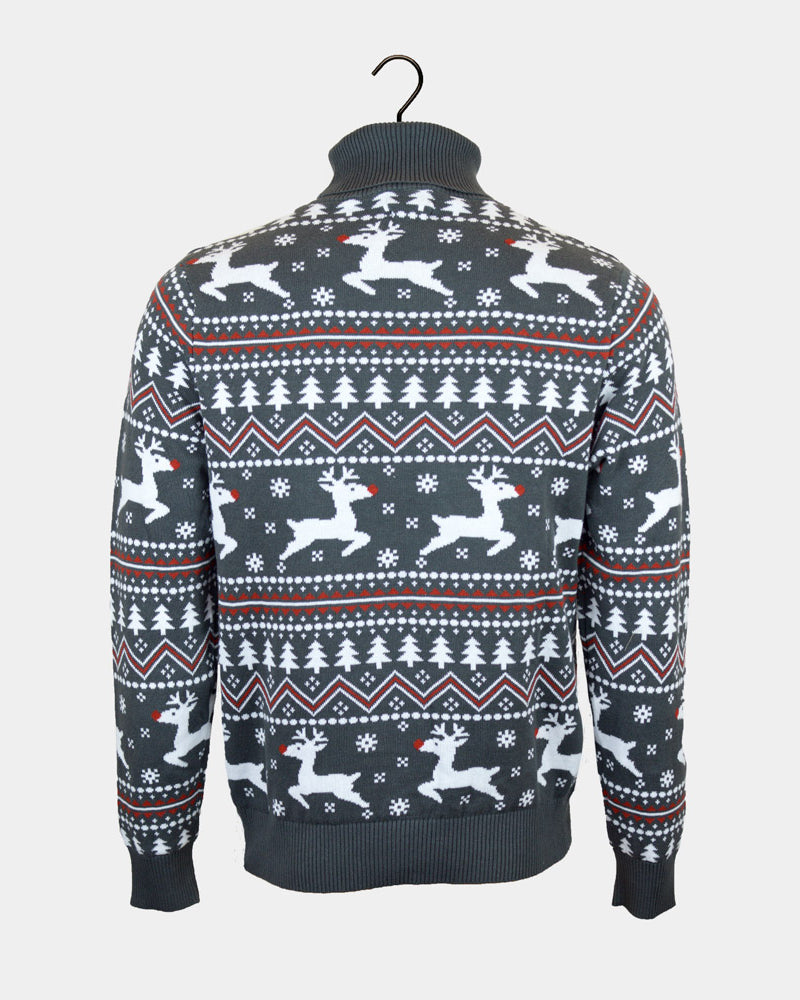 Reindeers Turtleneck Organic Cotton Couples Grey Christmas Jumper