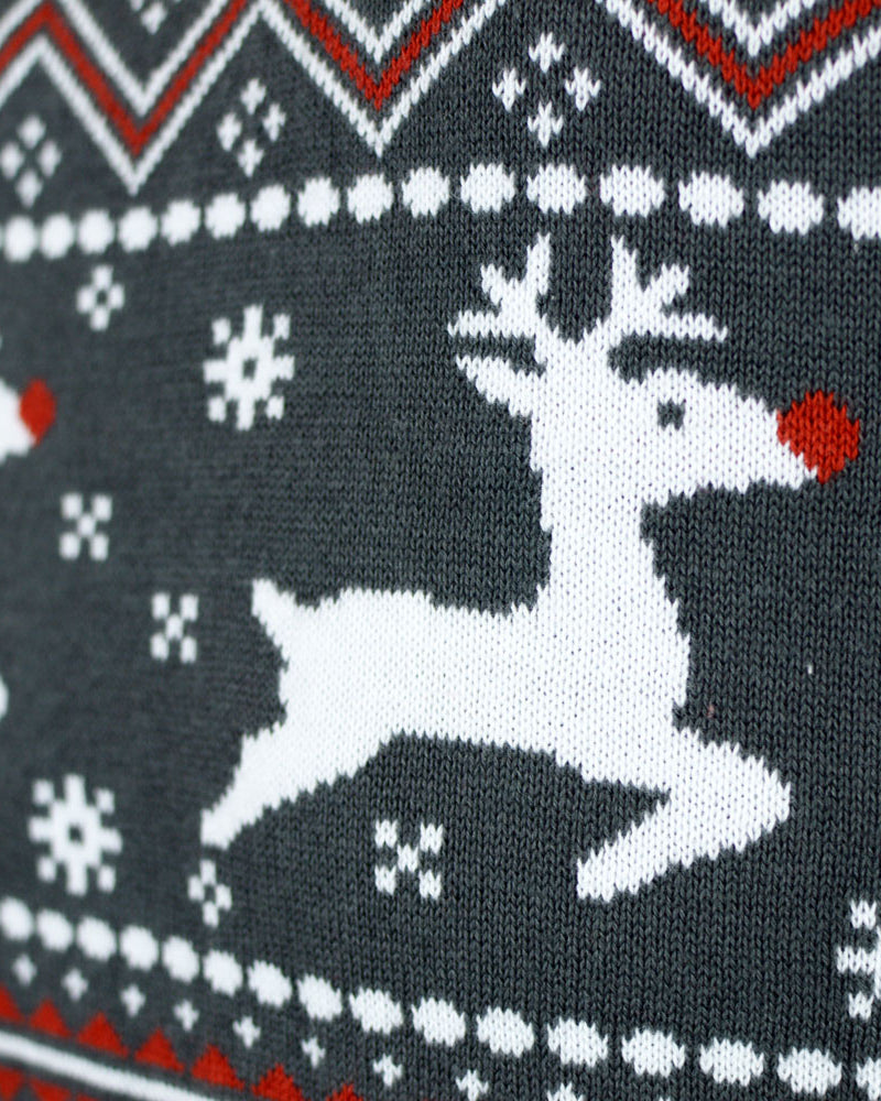 Reindeers Turtleneck Organic Cotton Couples Grey Christmas Jumper
