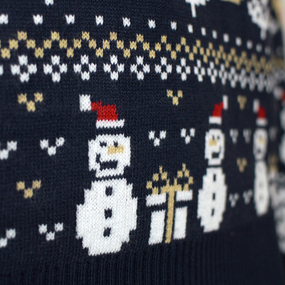 Blue Christmas Jumper with Snowmen and Trees Couples