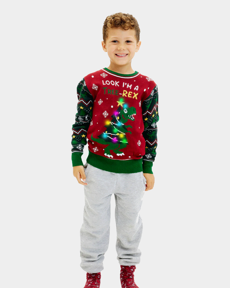 Tree-Rex LED light-up Boys Christmas Jumper