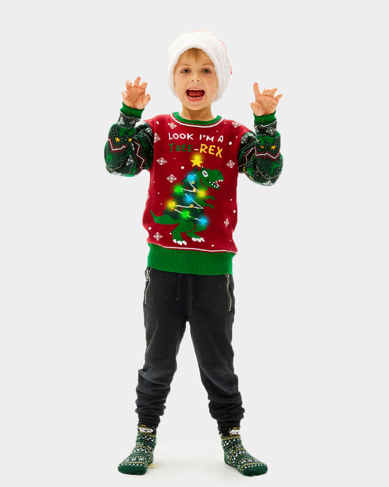 Tree-Rex LED light-up Family Christmas Jumper boys