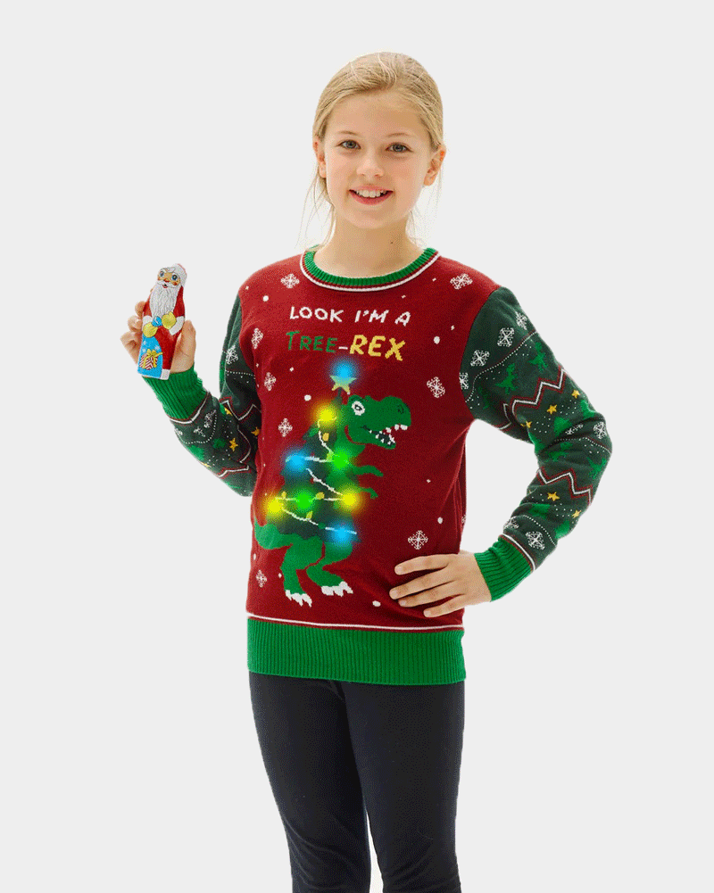 Tree-Rex LED light-up Family Christmas Jumper girls