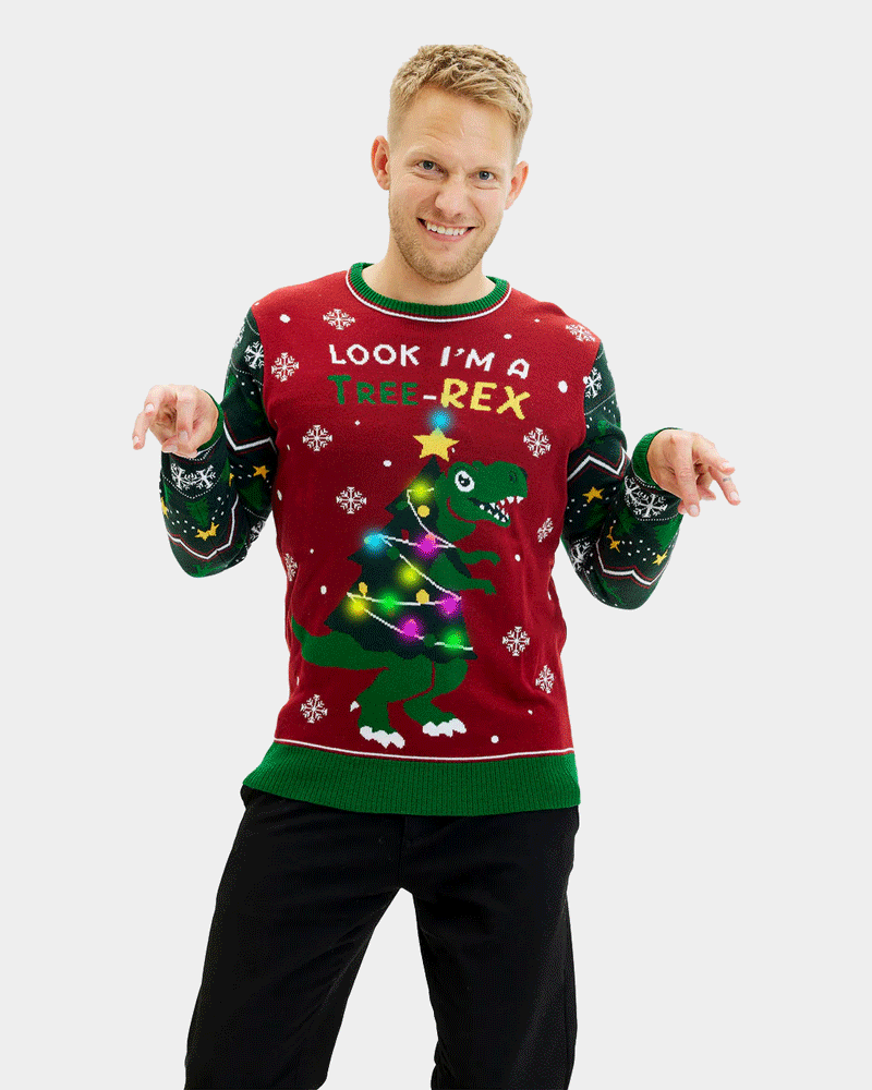 mens Tree-Rex LED light-up Family Christmas Jumper