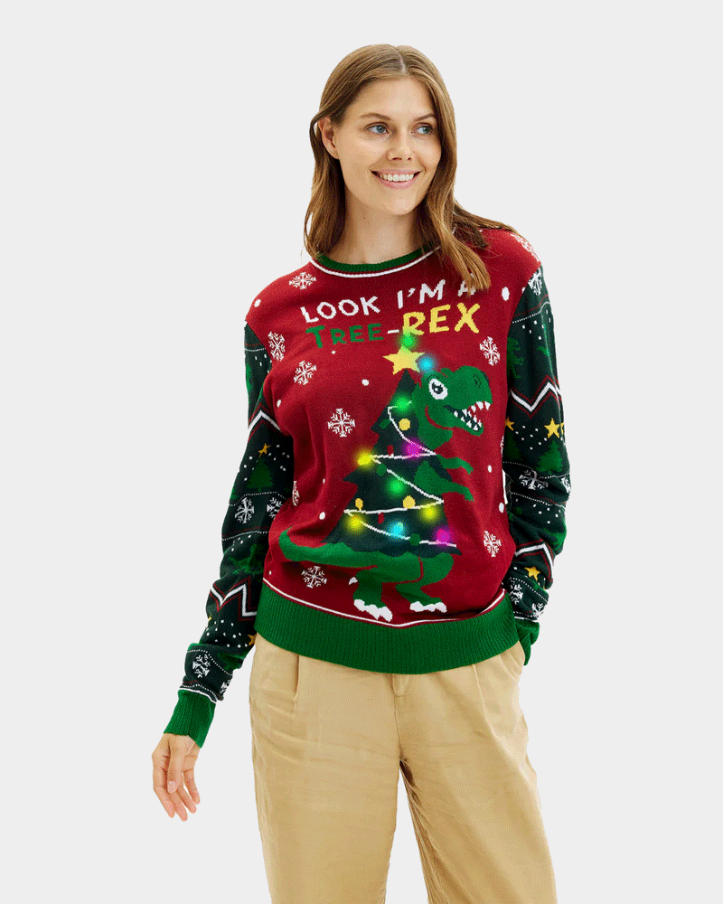 womens Tree-Rex LED light-up Family Christmas Jumper