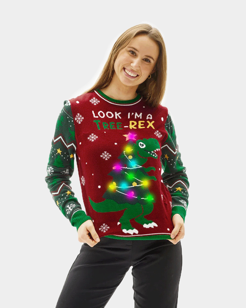 Tree-Rex LED light-up Family Christmas Jumper womens