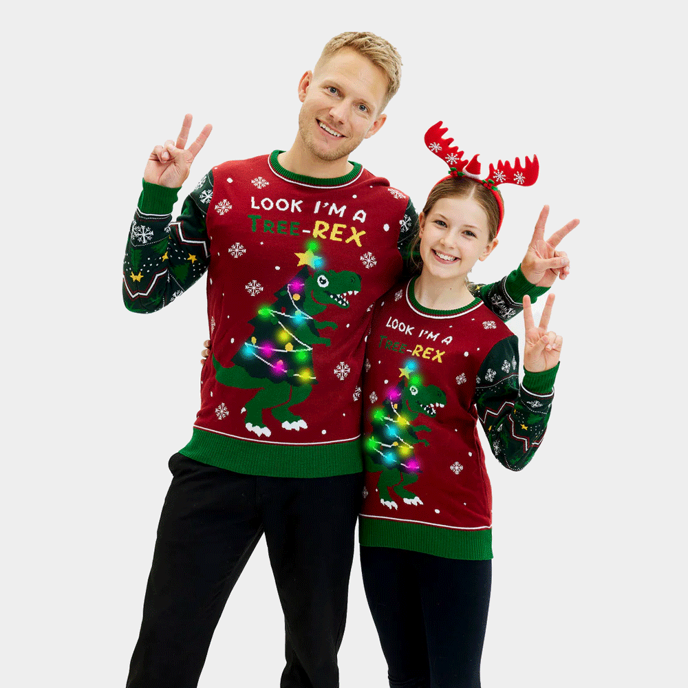 Tree-Rex LED light-up Mens Family Christmas Jumper