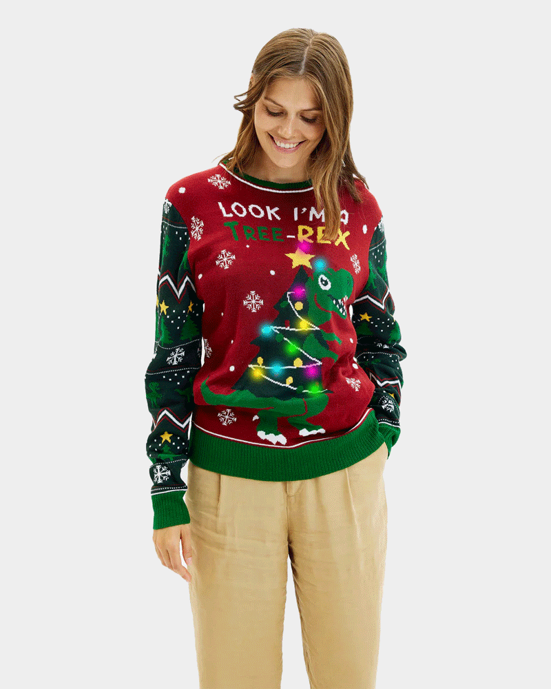 Tree-Rex LED light-up Womens Christmas Jumper