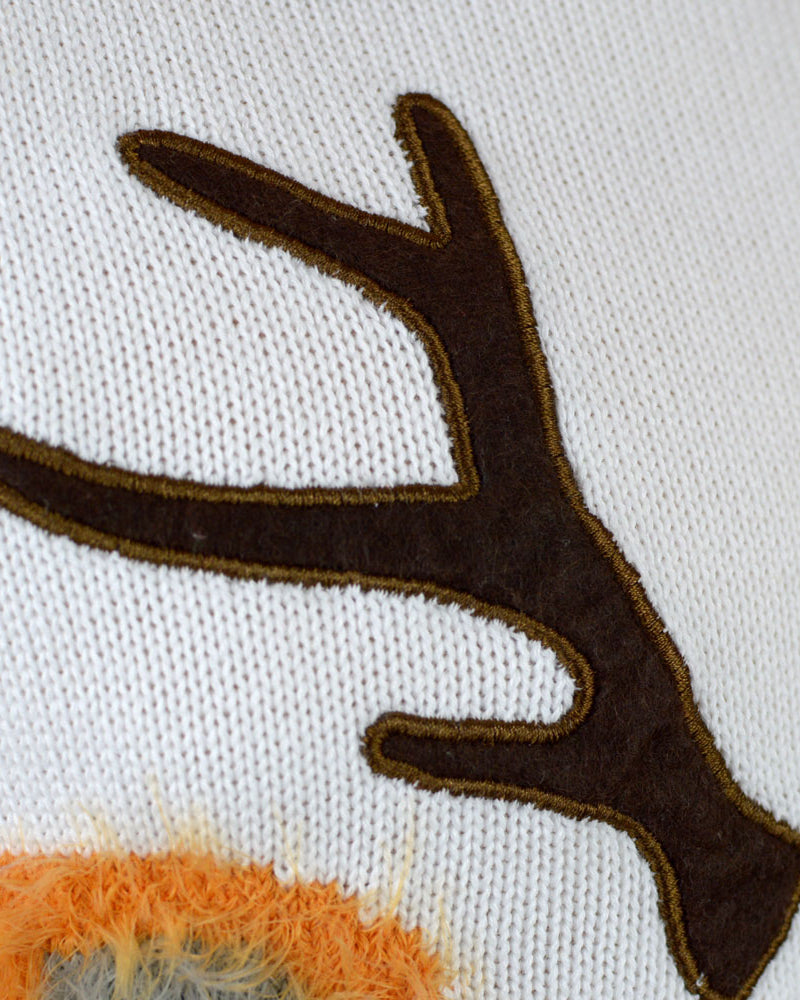 White 3D Men's Christmas Jumper with Hairy Reindeer detail