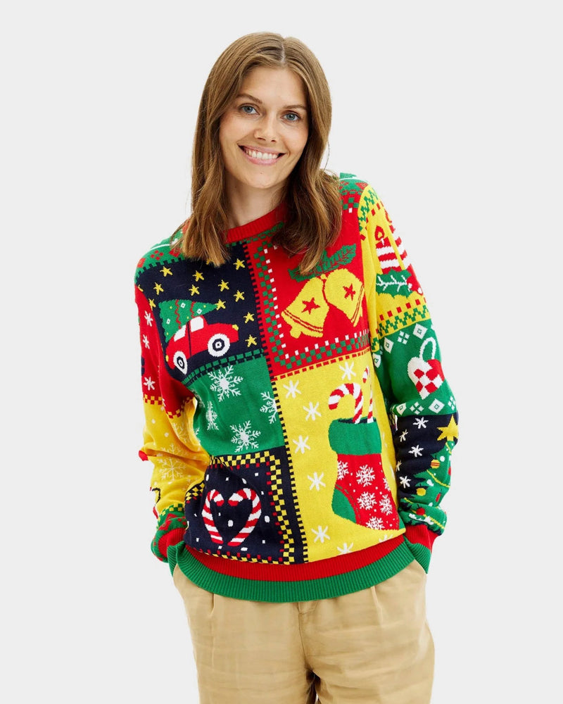 women Organic Cotton Couple Christmas Jumper Patchwork