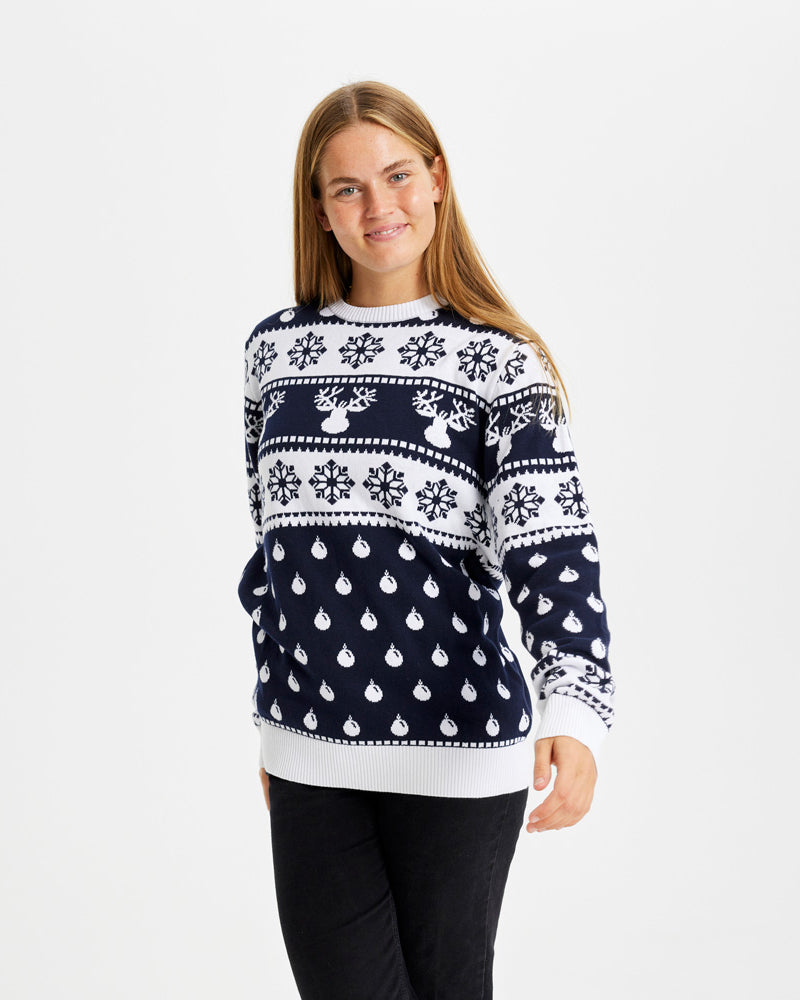 Blue Family Christmas Jumper Womens Reindeers and Snow