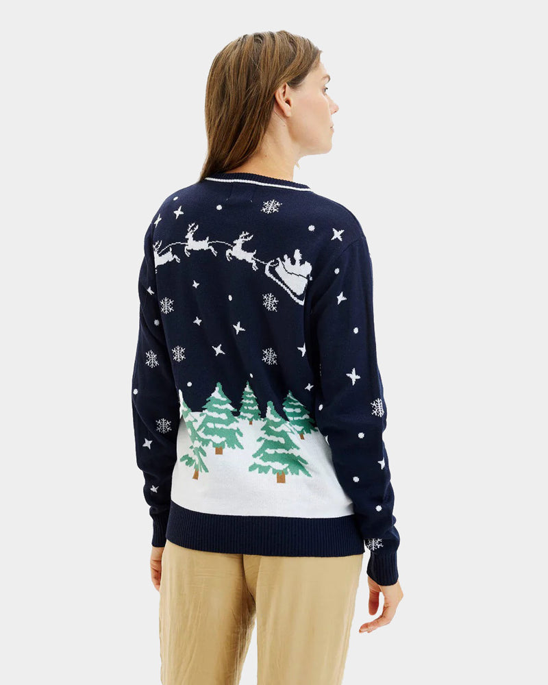 Womens LED light-up Blue Christmas Jumper Merry Christmas