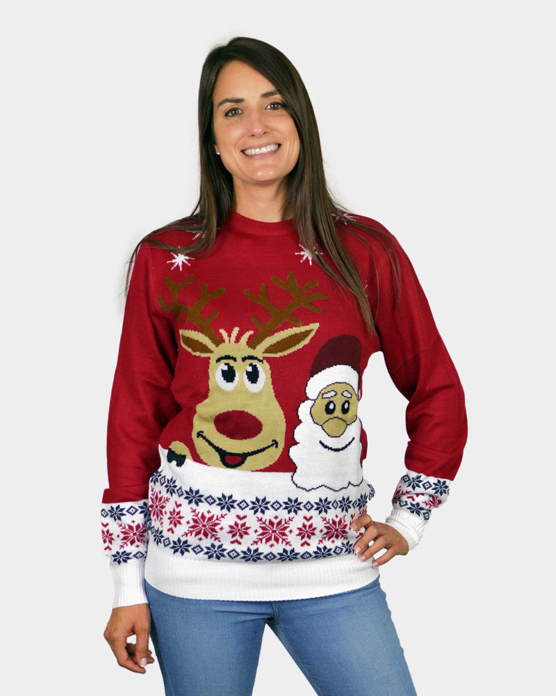 Boys and Girls Christmas Jumper Womens Santa and Rudolph Smiling
