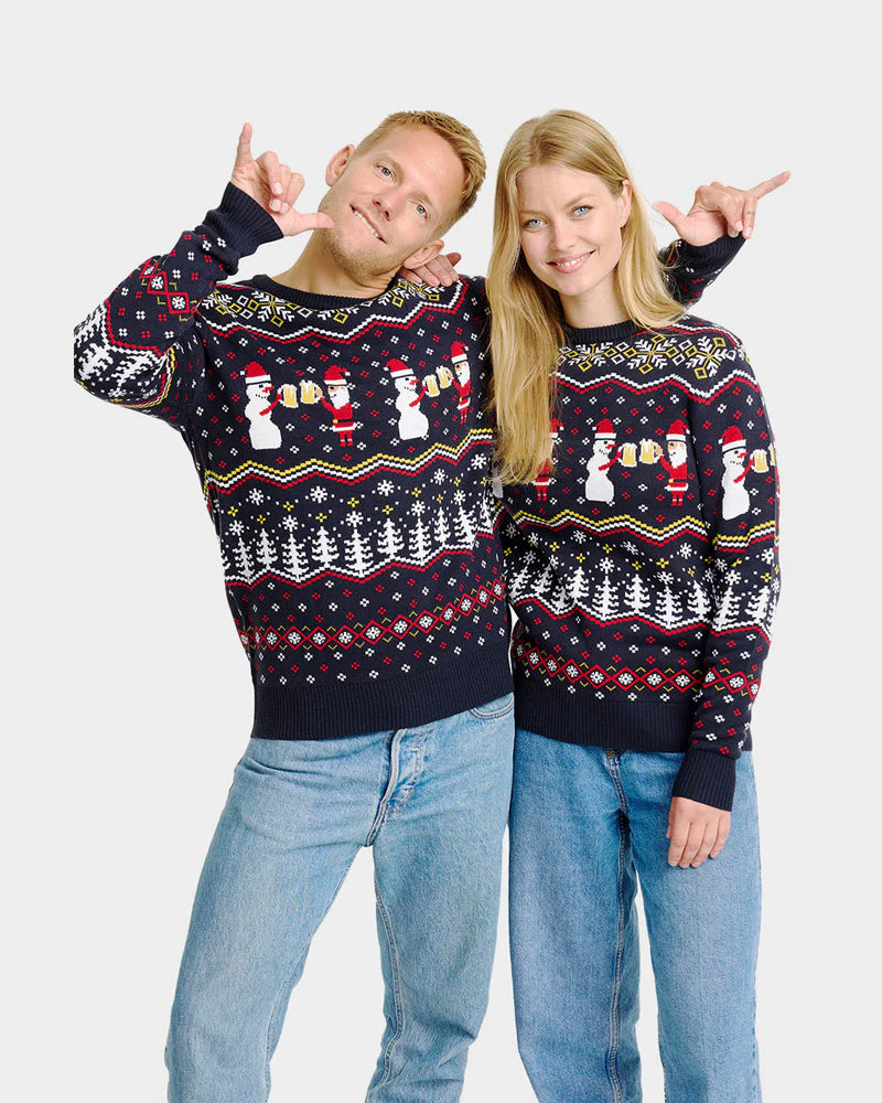 Womens Christmas Jumper Cheers Santa couple