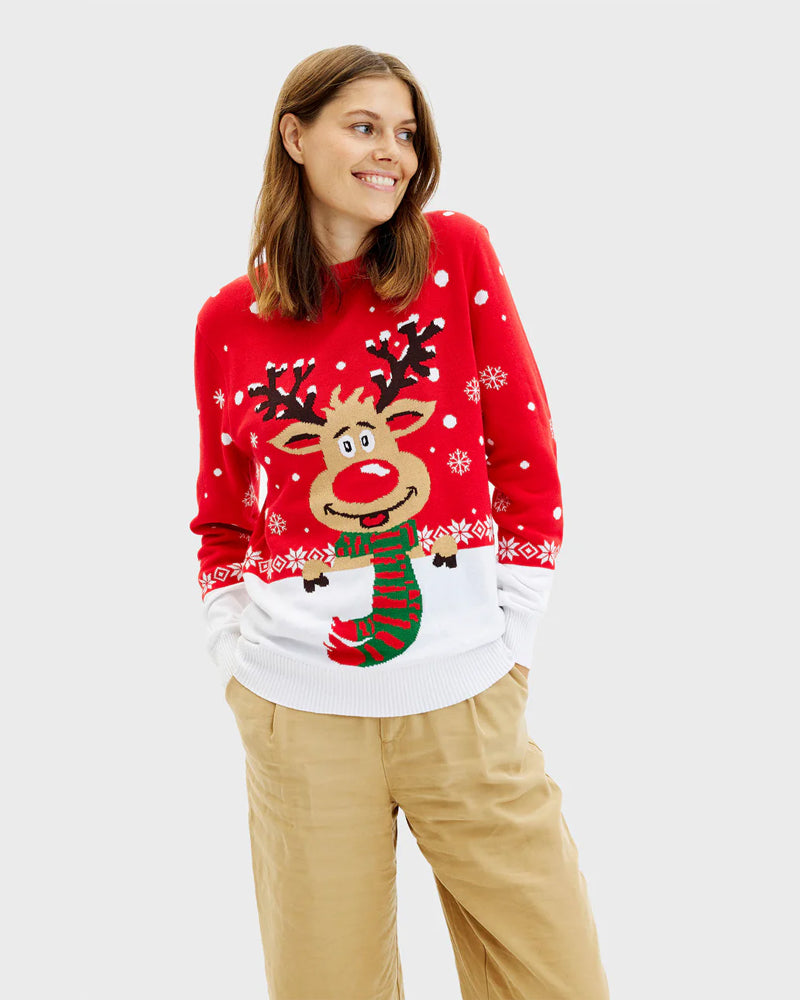 Womens Christmas Jumper with Reindeer with Scarf