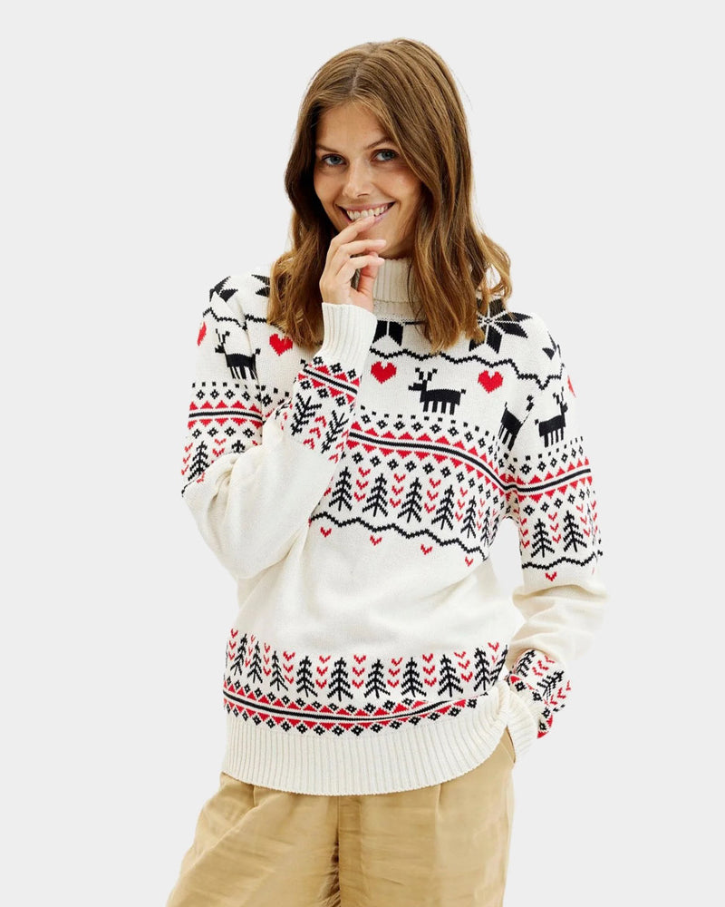 Womens Classy Turtleneck Beige Organic Cotton Christmas Jumper