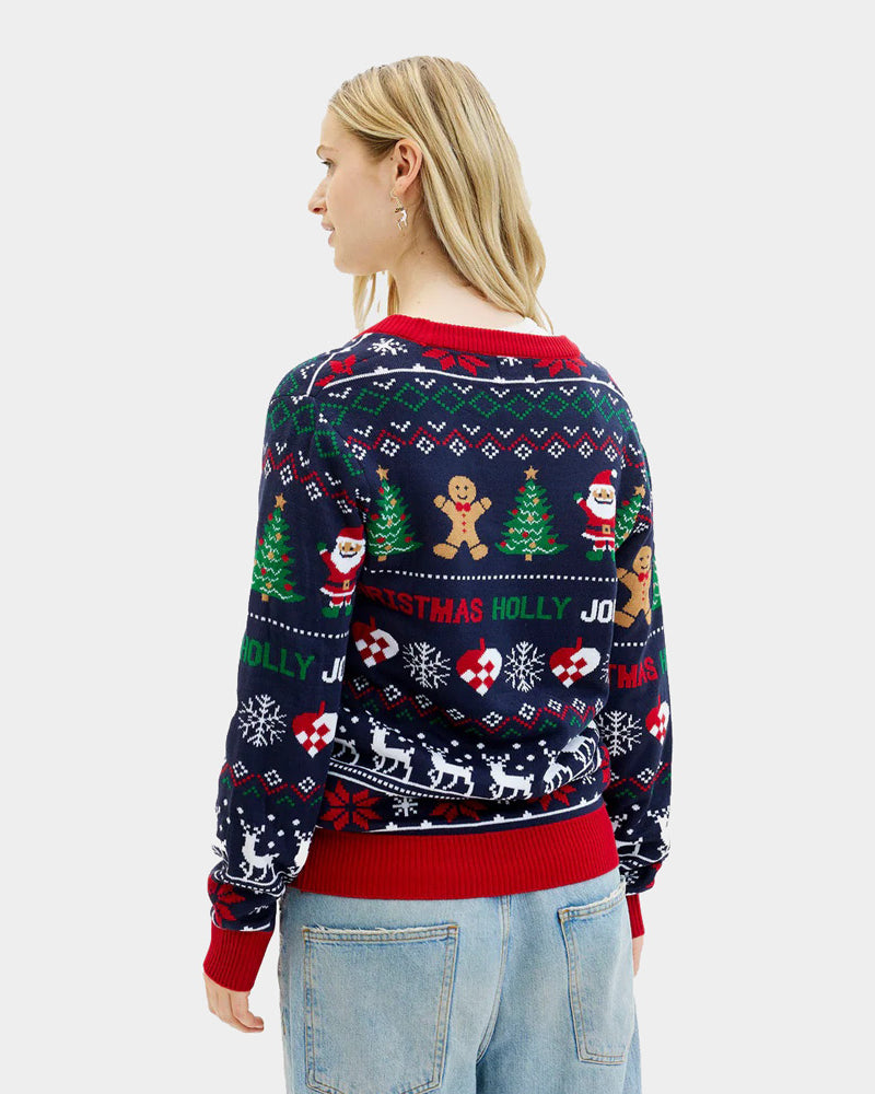 Womens Couple's Blue and Red Cardigan Christmas Jumper