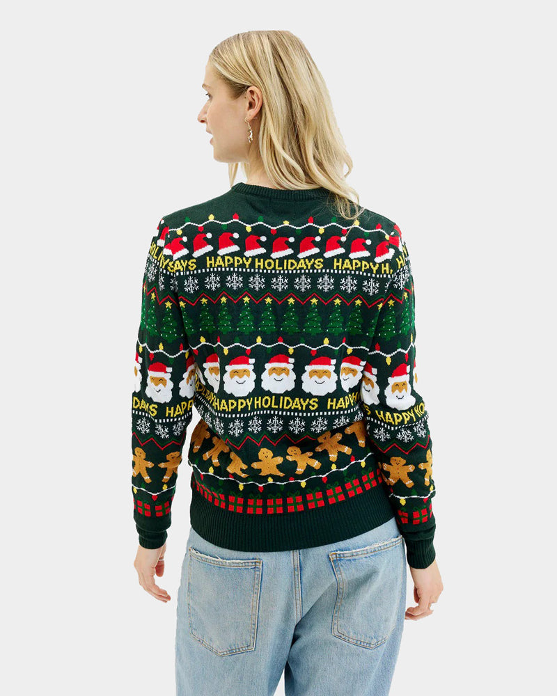 Womens Couple's Green Christmas Jumper Happy Holidays