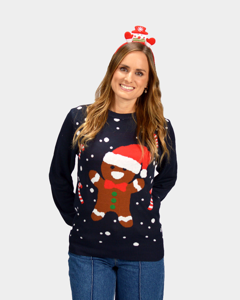Women's Gingerbread Blue Christmas Jumper