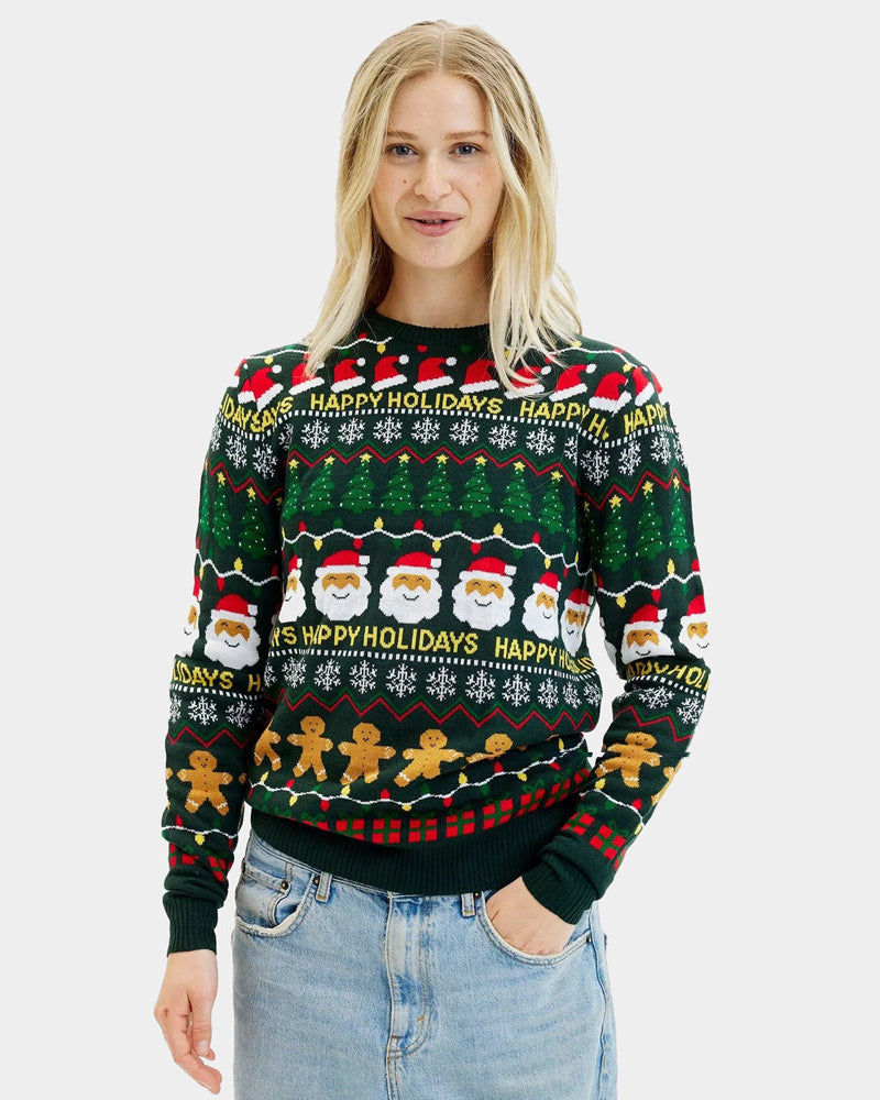 Women's Green Christmas Jumper Happy Holidays