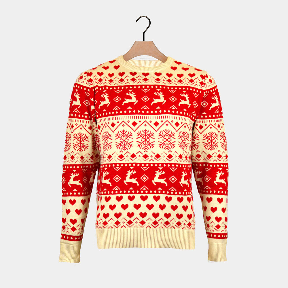 Womens Red & Beige Organic Cotton Christmas Jumper with Hearts
