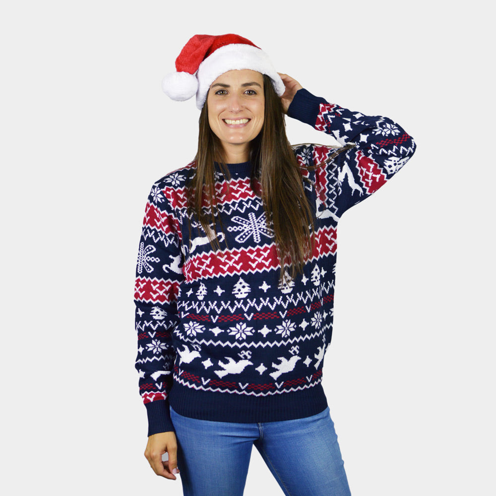 Red and Blue Strips Boys and Girls Christmas Jumper Womens