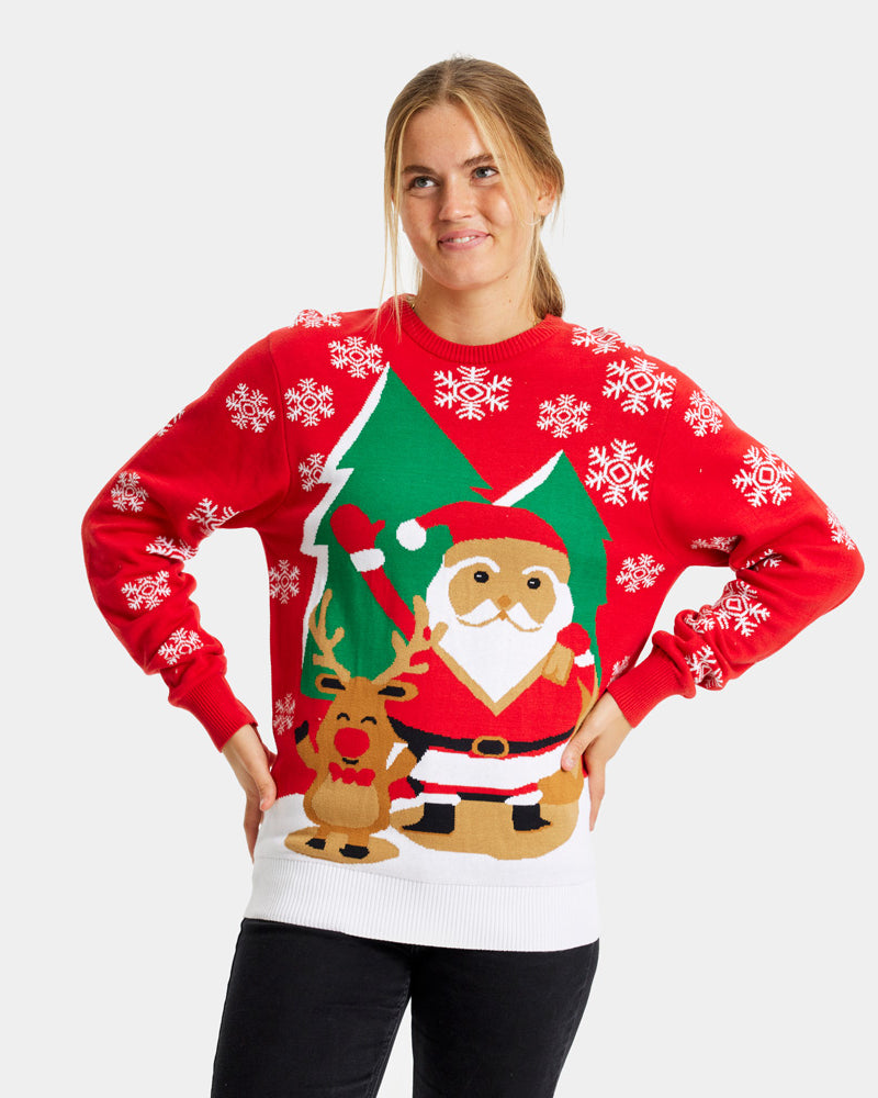 Red Family Christmas Jumper Santa Womens Reindeer Greeting