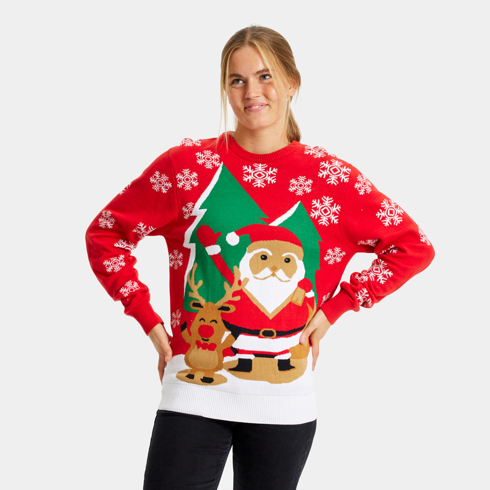 Red Family Christmas Jumper Santa Womens Reindeer Greeting
