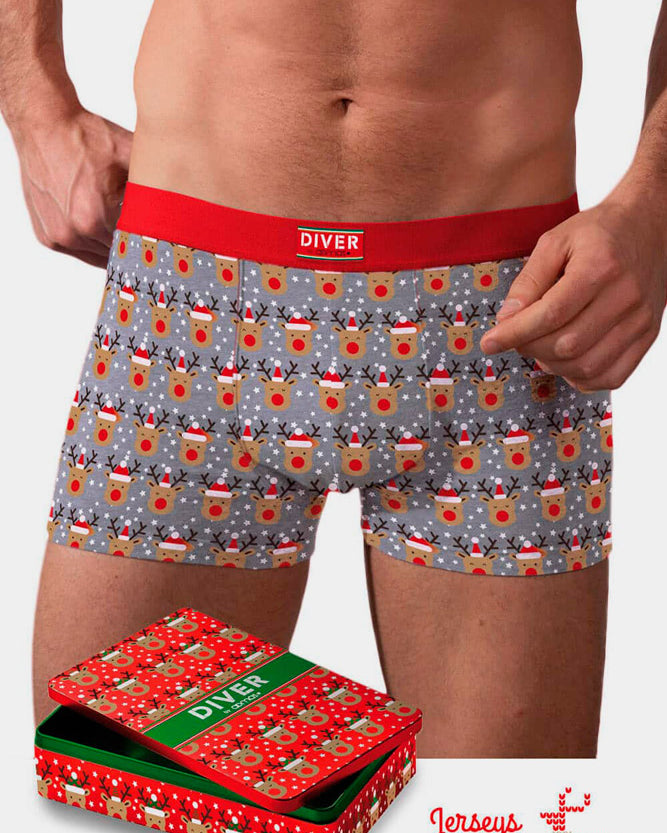 Mens Christmas Boxer with Reindeers with Music Box