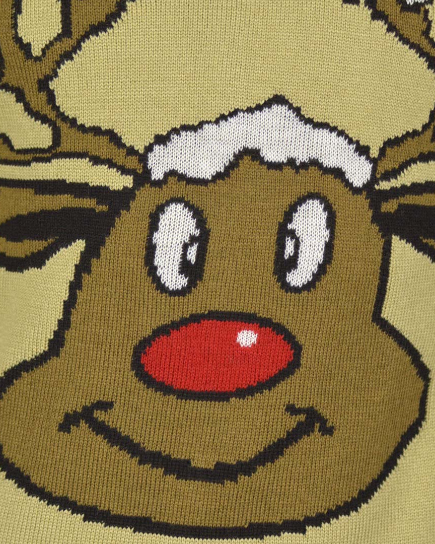 Beige Family Christmas Jumper with Smiling Reindeer Detail