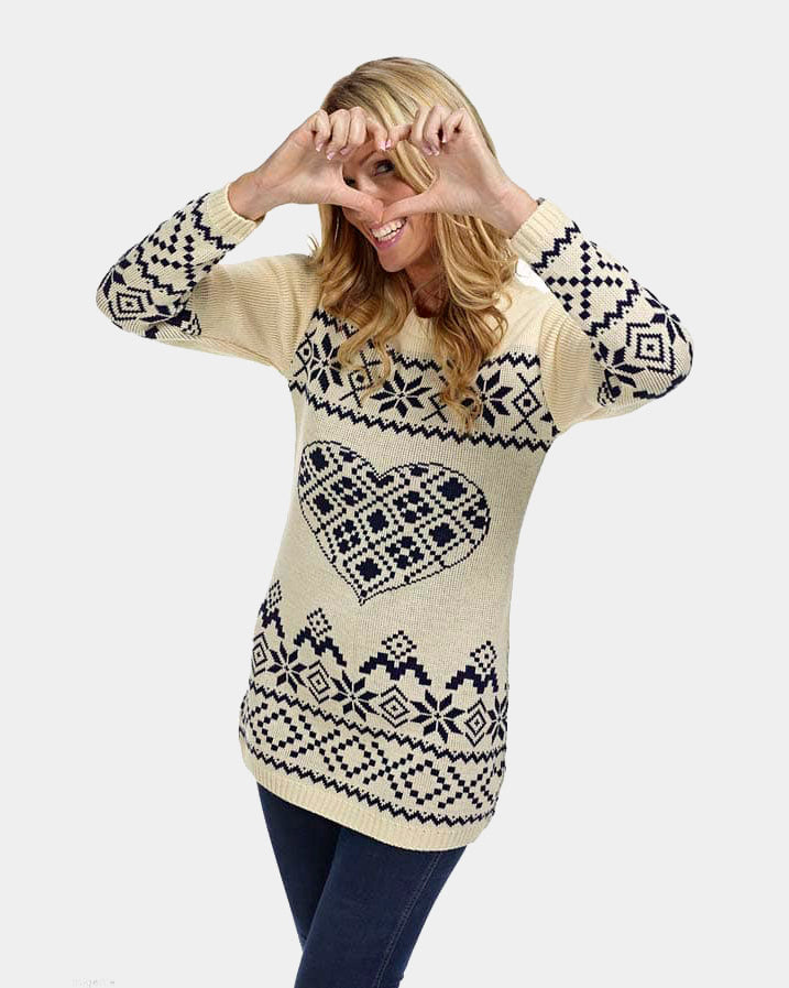 Beige Womens Christmas Dress with Heart