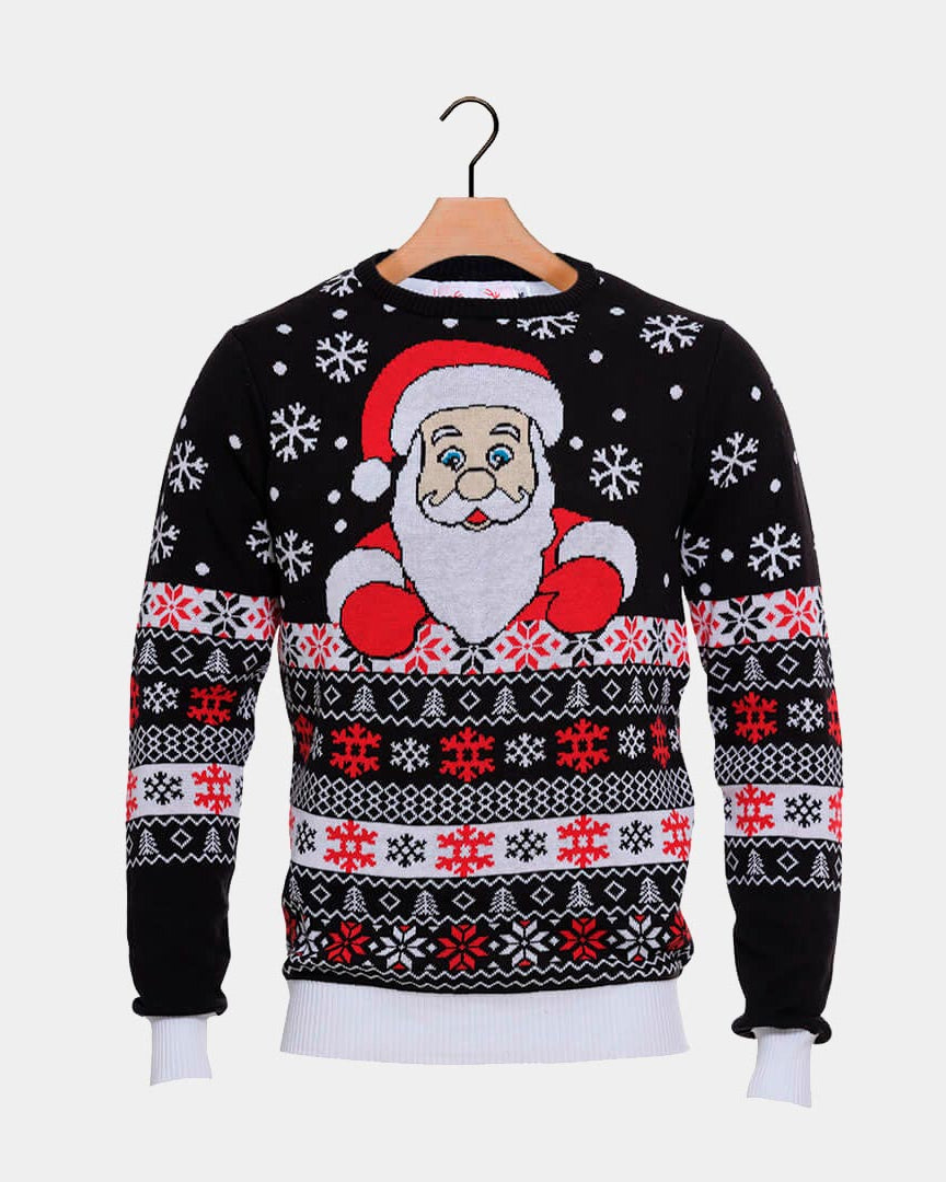 Black Organic Cotton Christmas Jumper with Santa and Snow