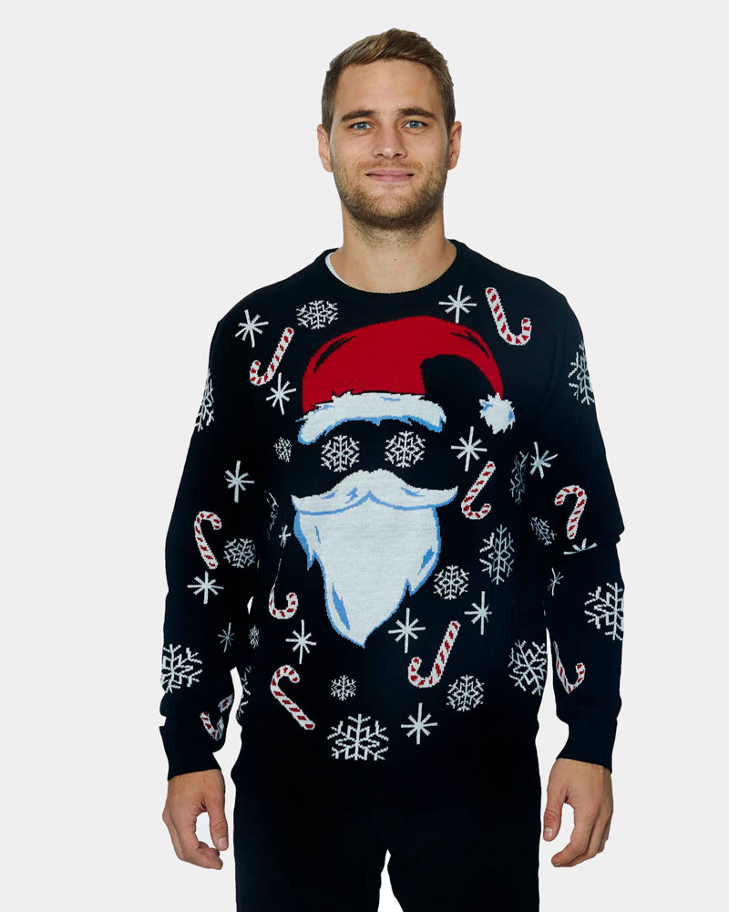 Mens Black Santa Family Christmas Jumper